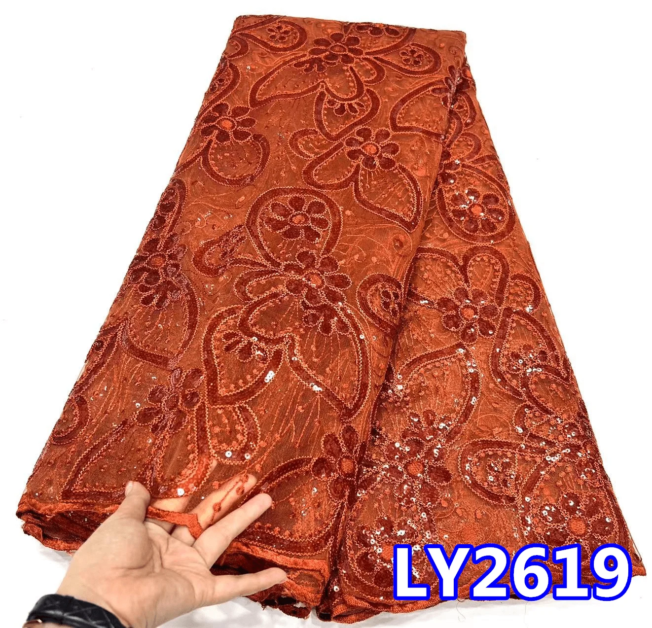 

African Sequins Lace Fabric 2023 High Quaity Sequence Fabric Embroidery French Tulle Mesh Lace Fabric for Nigerian Party LY2619