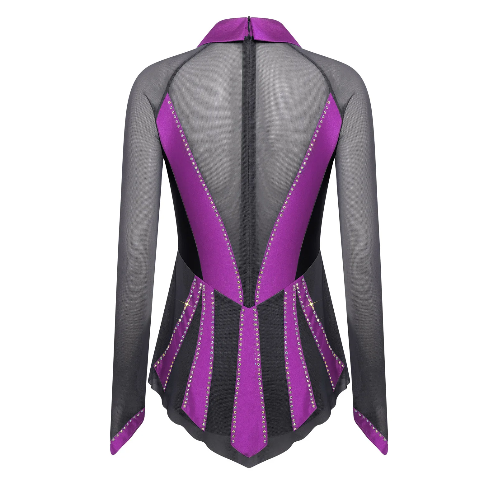 Damen-Ballett-Trikots mit glitzernden Strasssteinen und Rüschen, lyrisches Tanz-Performance-Kostüm, Gymnastik-Trikots, Eiskunstlauf-Body