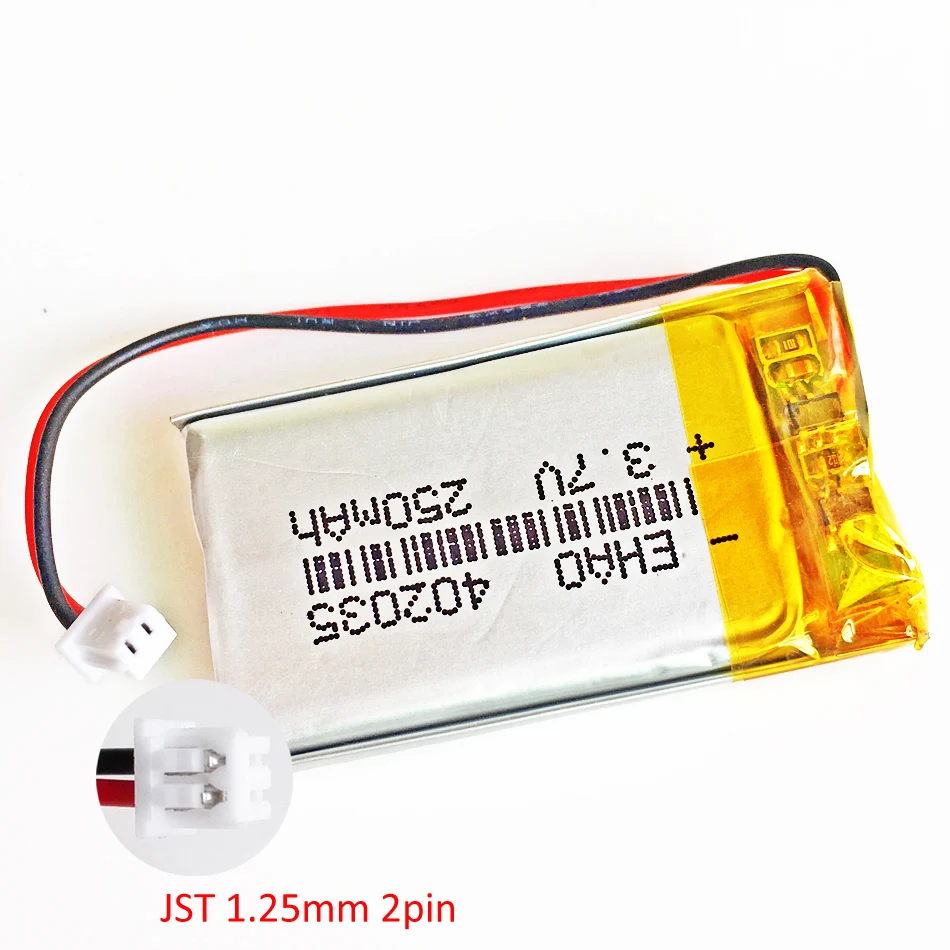 3.7V 250mAh litowo-polimerowa Lipo akumulator 402035 + JST 1.25mm 2-pinowa wtyczka do MP3 MP4 GPS zestaw słuchawkowy bluetooth