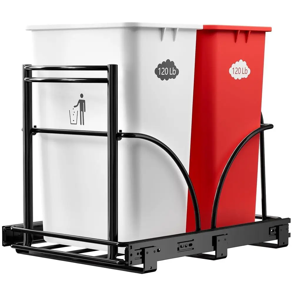 

Прочные двойные выдвижные мусорные баки - вместимость 70 квартов, черные, для установки в шкаф, требуют размеры 22Д x 16Ш x 17В дюймов.