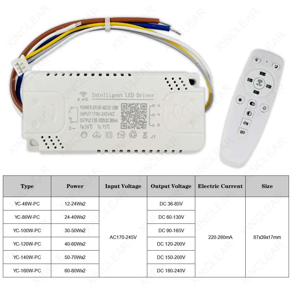 Driver LED 2.4G telecomando + illuminazione di controllo APP 80W 120W 160W 200W 240W 360W trasformatore per lampadario a strisce luminose bicolore