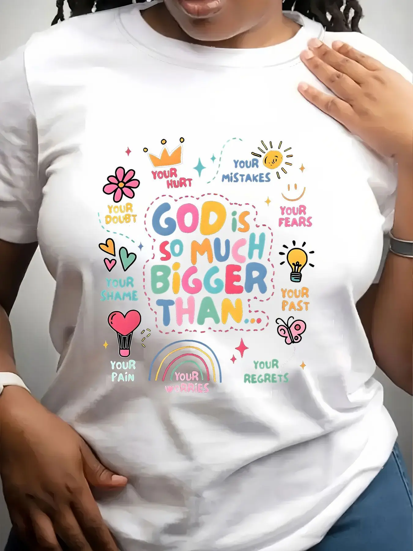Women's Trendy Crew Neck T-Shirt God Is so Much Bigger Suitable for Casual Sportswear