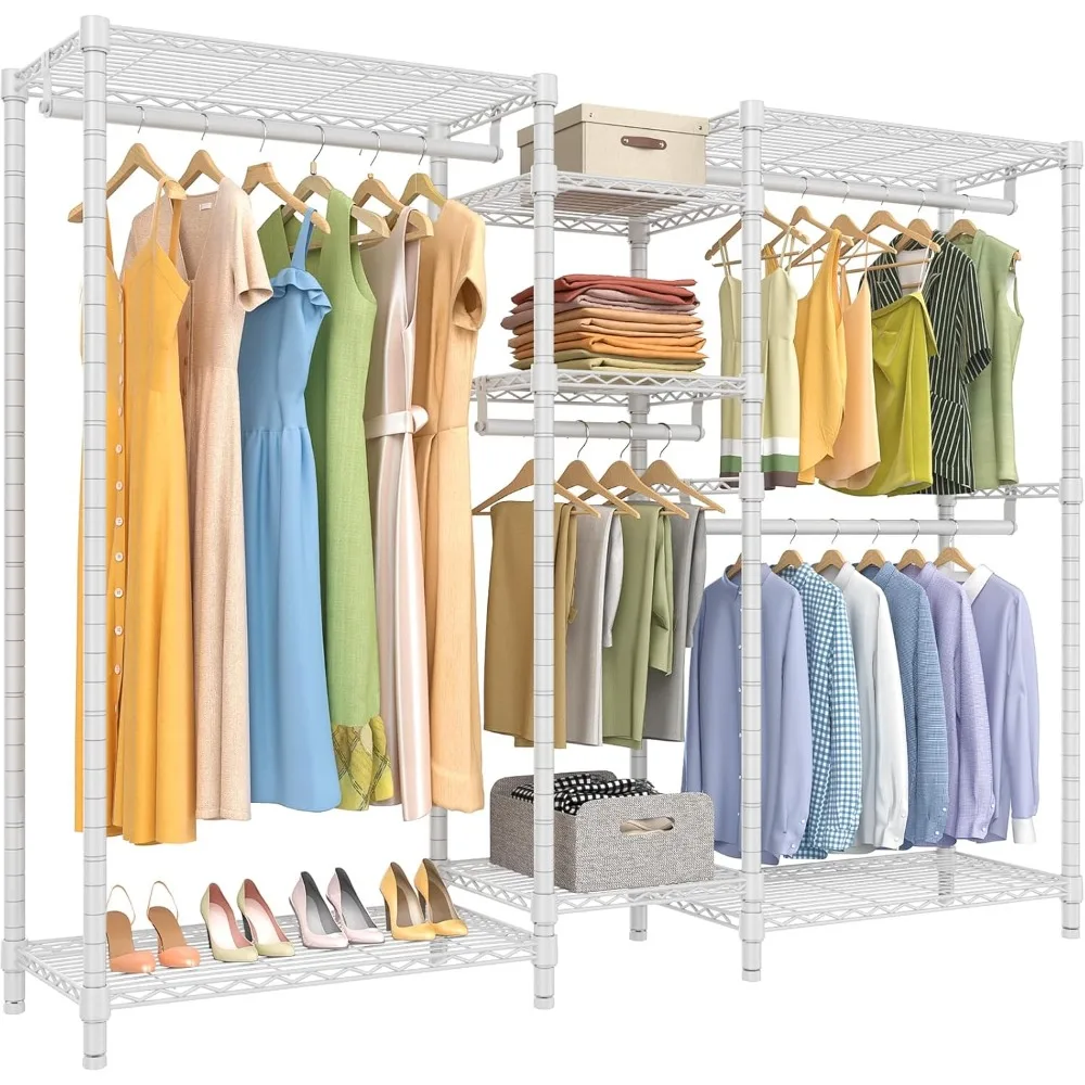 Wire Garment Rack 5 Tiers Heavy Duty Clothes Rack for Hanging Clothes Freestanding Closet Storage Rack, Max Load 850LBS, White