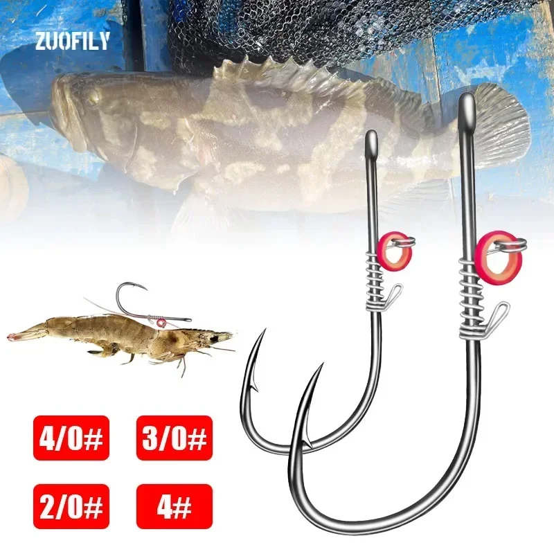 New Live Shrimp Fishing Hooks Strong Barbed Fixed Fishhook with Spring Carbon Steel Sharp Fishhooks Live Bait Hooks for Grouper