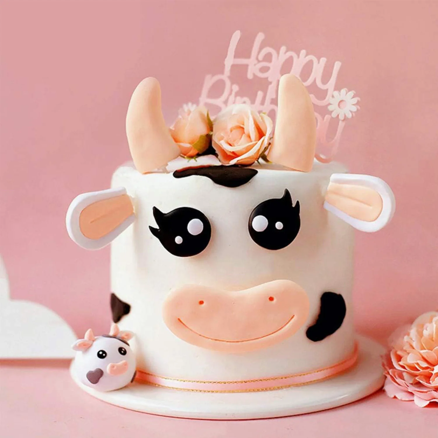 Cute Cow Cake Decoration Farm Animal Birthday Cow Cake Topper for Animals Theme Birthday Cow Party Decorations