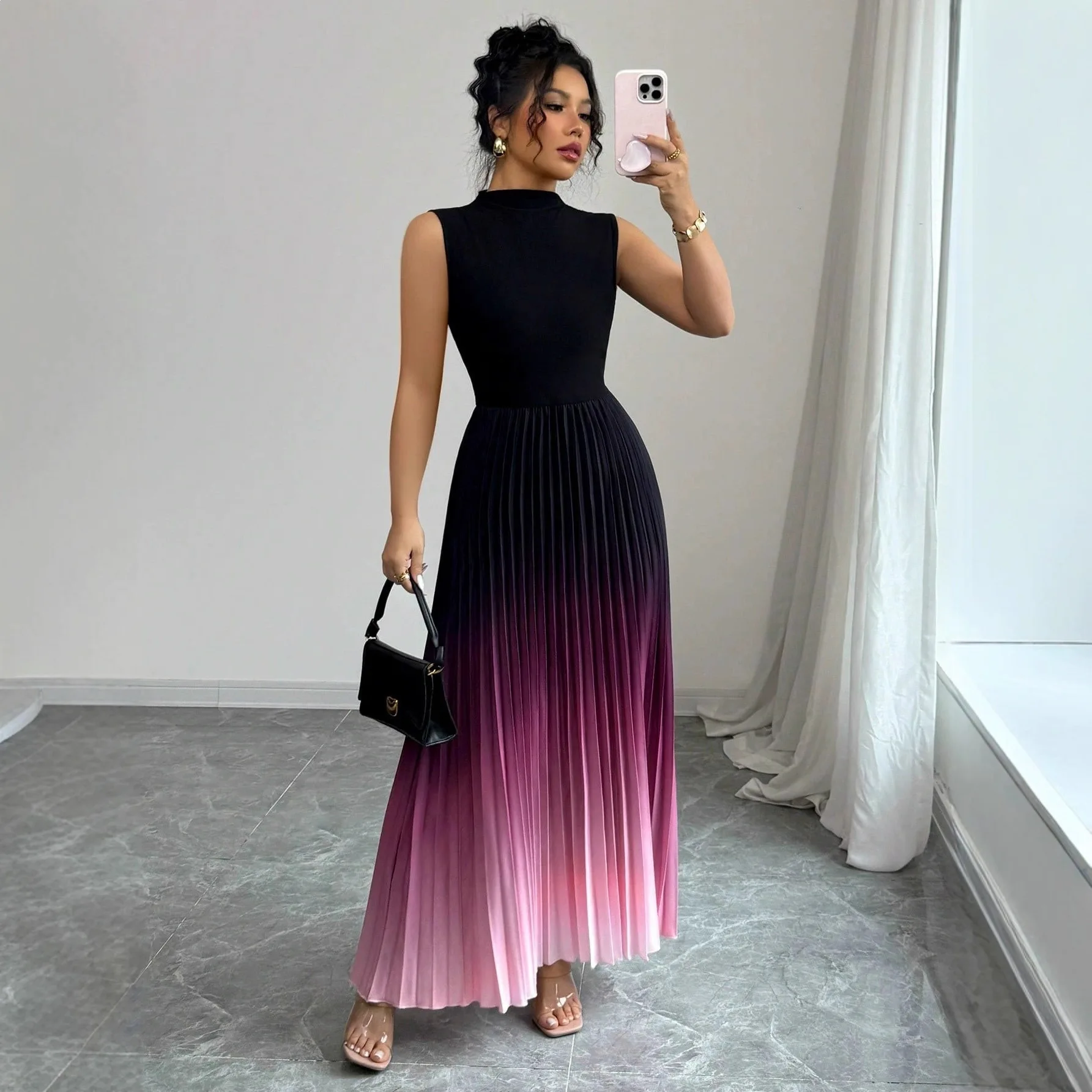 Elegant Gradient Color Evening Dress 2026 Spring New Arrival Low Waist Silk Fabric for Party Occasions Wish Fashion