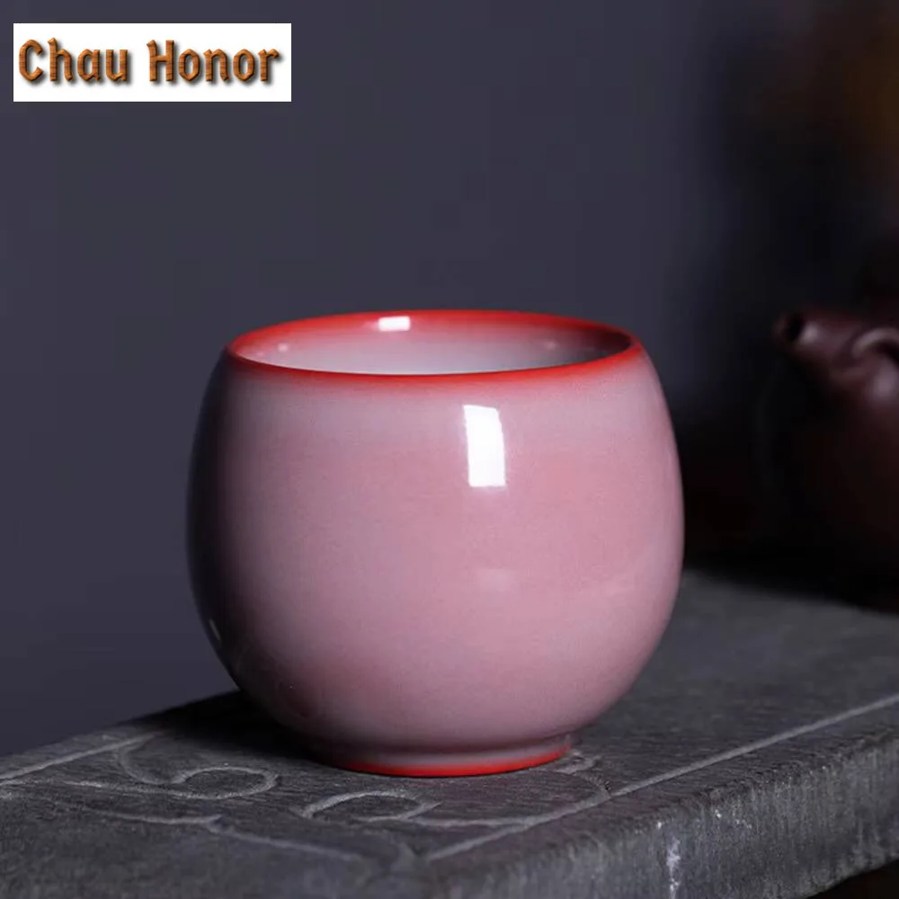 

130ml Handmade Red Galze Ceramic Teacup Longquan Celadon Master Cup Creative Arhat Cup Personal Tea Bowl Kung Fu Teaset Gift Box