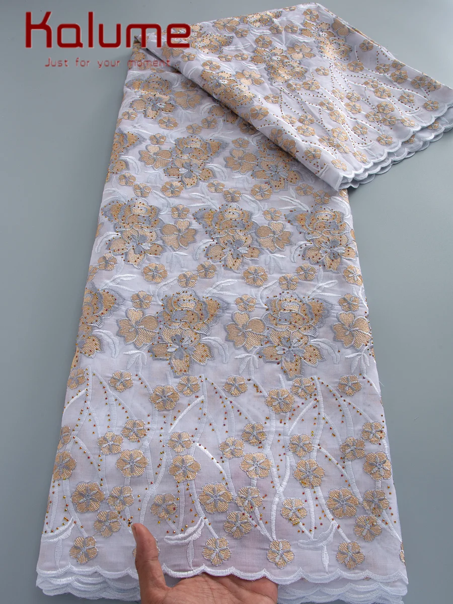 

Kalume Lace African Cotton Lace Fabric With Rhinestone 3D Swiss Voile Lace In Switzerland 2026 High Quality for Wedding Dress