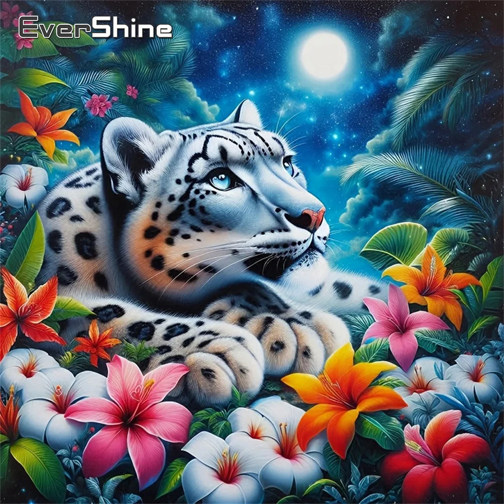 Evershine DIY Diamant-Stickerei Tier-Leoparden-Bild aus Strass-Mosaik, Vollbohr-Mosaik, Mond, handgemachtes Hobby