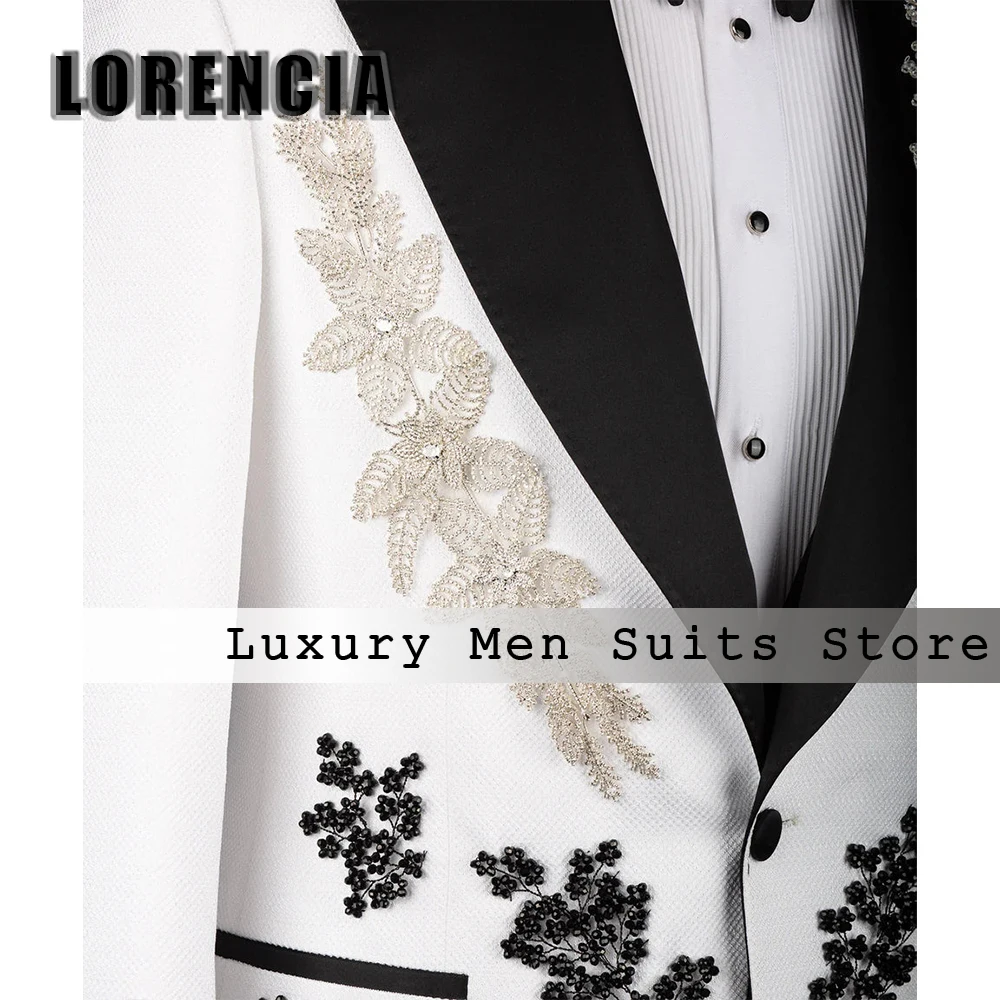 Exquisite Diamond Applique Male Suits 3 Pieces Peak Label Wedding Party Gowns Customized Blazer Pants Vest roupas masculinas