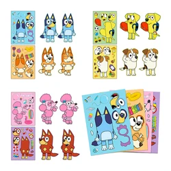 6/12 stücke bluey Aufkleber Bingo Cartoon Puzzle Aufkleber niedlichen Anime Kawaii Kinder DIY Farbe Handbuch Aufkleber Tier Spielzeug Mädchen Geschenk