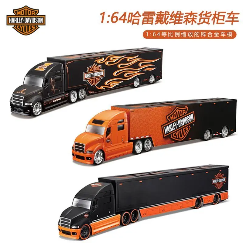 

Merch Figure 1:64 Harley-Davidson Container Truck Transport Vehicle Simulation Car Model Toy Collection Display Boy