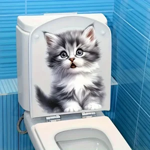 愛らしい灰色の子猫の自己粘着トイレステッカー、壁のデカール取り外し可能、再利用可能なビニールカーステッカートイレの蓋、バスルーム 10ベストセールスビニールバスルーム-10