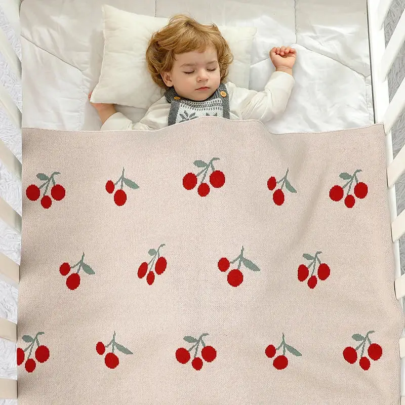 Cute Cherry Infant Baby Blanket, Knit Stroller Swaddle, capas super macias, mochila respirável, colcha recém-nascida, menina e menino, 90x70cm