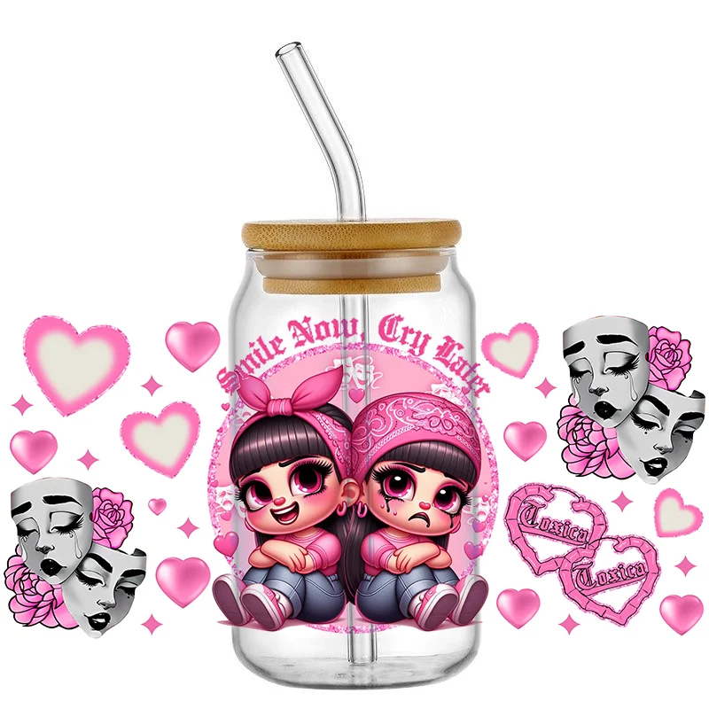 Miniso Chicano Girl Stamps UV DTF Transfer Sticker Waterproof Decals For 16oz Libbey Glass Can Cup Wrap