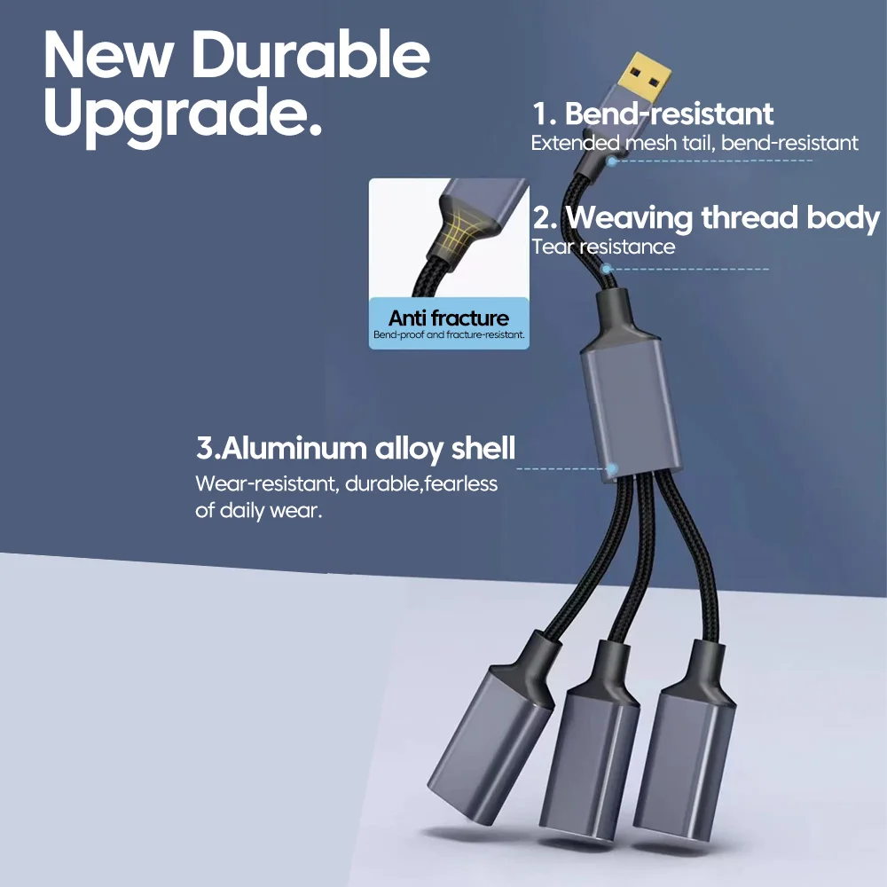 USB 2.0 - 3USB 허브 분배기 연장 OTG 어댑터 연장 케이블 고속 데이터 전송 어댑터 (PC, 노트북, 맥북, 마우스용) 35CM