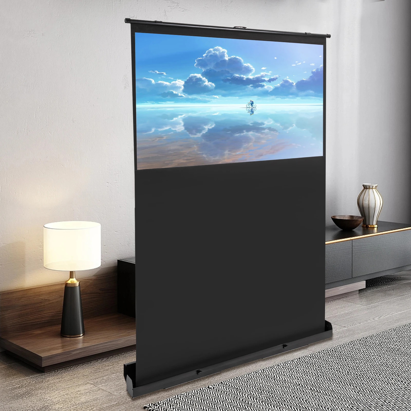 Pull-Screen-Projektion auf dem Boden um 60" 16:9 Pull-up-Projektionsleinwand Tragbare Projektionsleinwand zum Teilen von HD-Aufnahmen