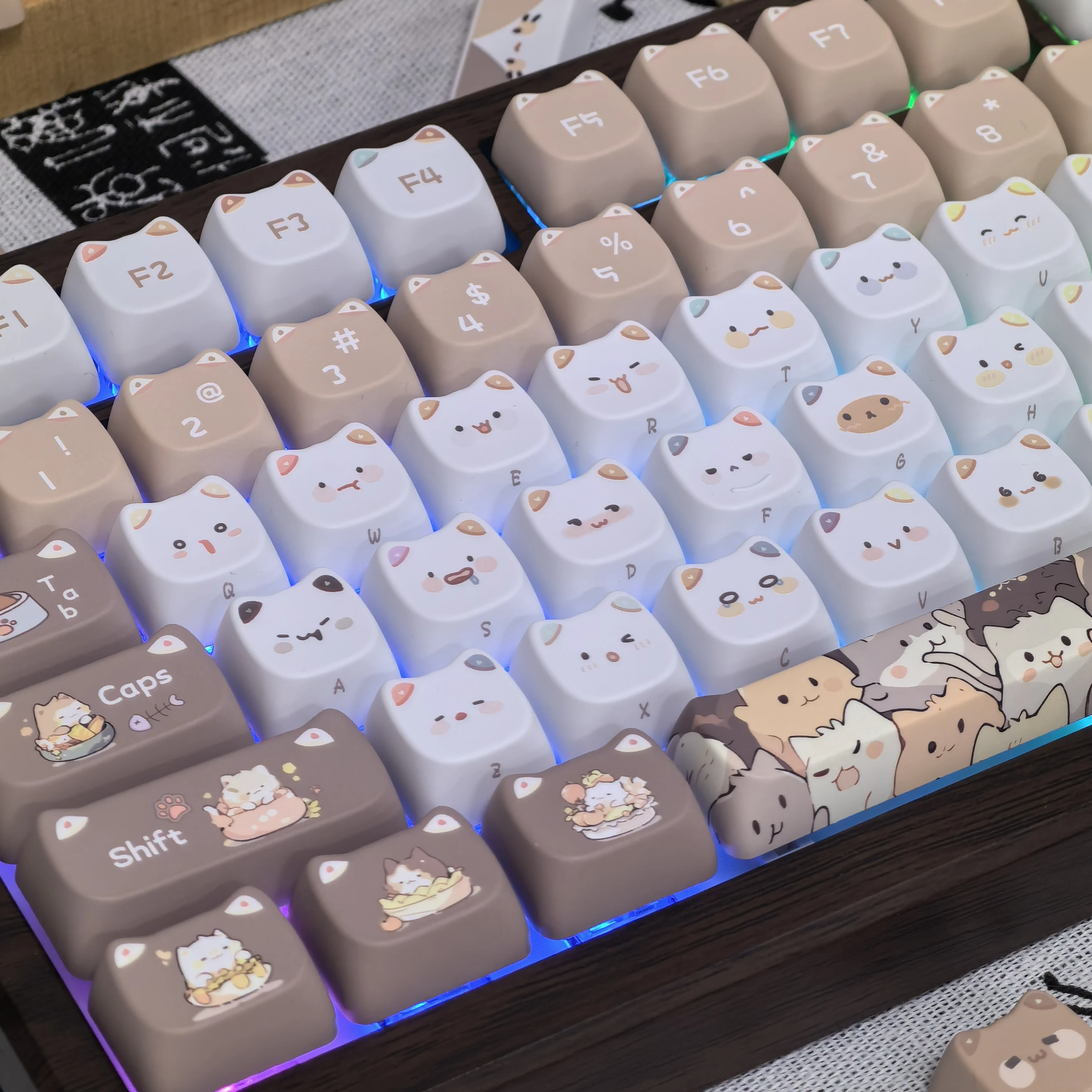 Cat keycaps Cute MAO Profile PBT Square Key Cap Thermal Sublimation Mechanical Keyboard Caps Cat Head Keycap Cat Ears For Gilrs