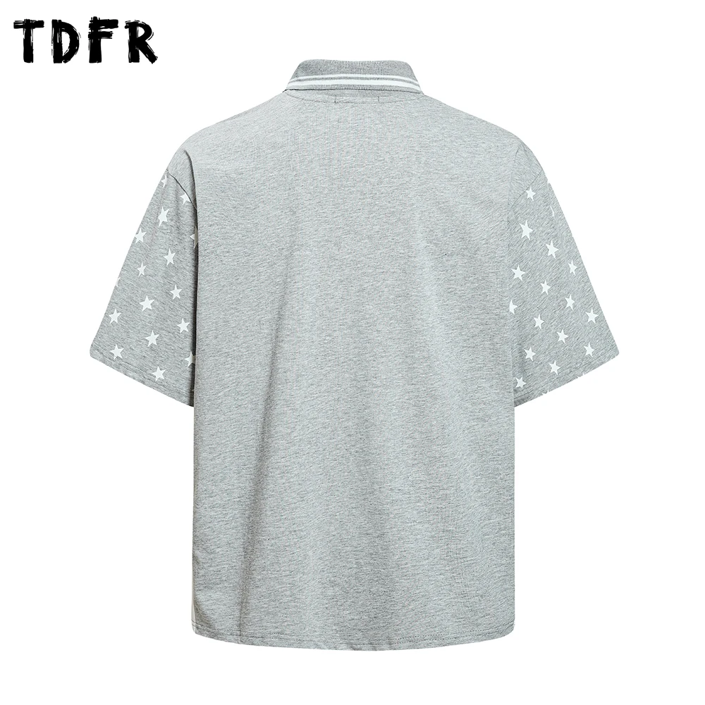 Retro Letter Print Polo Shirts Mens Contrast Paneled Summer Casual Loose Spliced Cotton Tee Man Tops