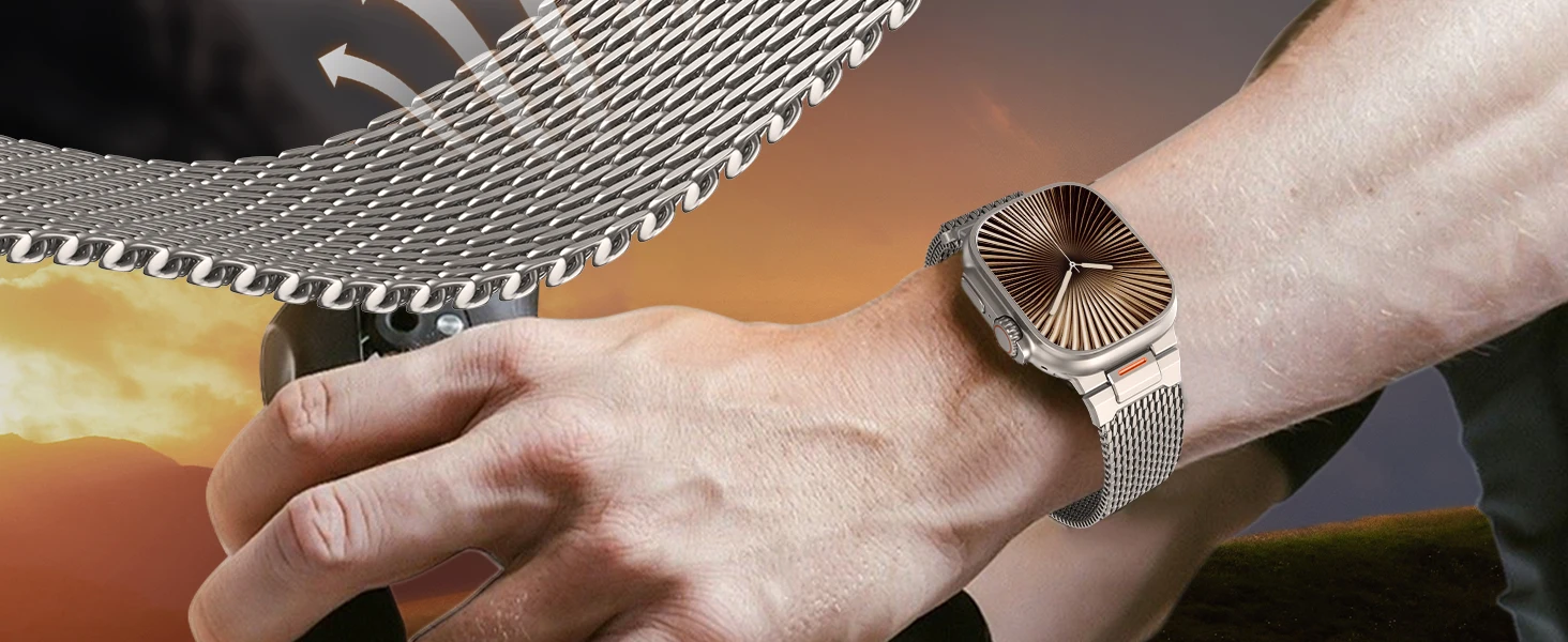 Armband für Apple Watch, Ultra 4, 3, 2, 49 mm, 46 mm, 40 mm, 44 mm, 45 mm, 42 mm, Milanese Loop, Armband, iWatch Series 12, 11, 10, SE, 9. – Detail 6