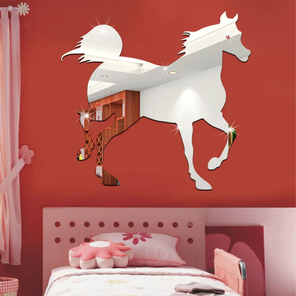 

Mirror Horse Wall Sticker Acrylic Stickers Valentine's Day Home Sign Decor Removable Decals Silver Bathroom