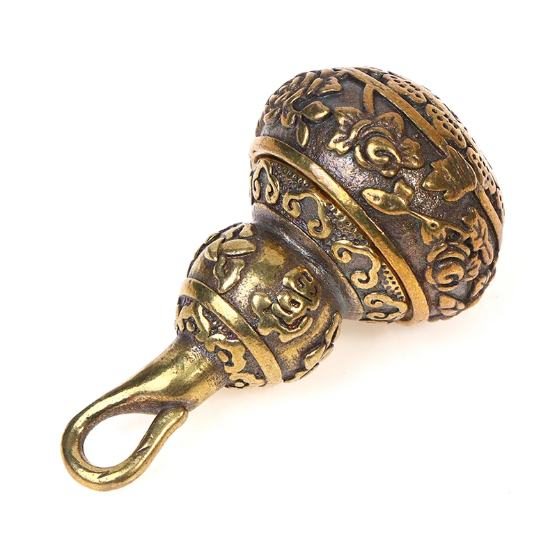 Brass Chinese Letters Blessing Lotus Gourd Charms Copper Lucky Car Key Chain Pendants Pill Box Medicine Case Container Bottle