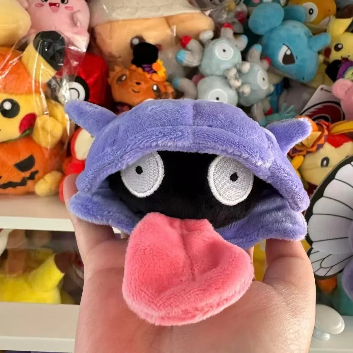 Fit Shellder Mini Plush Doll Soft Fluffy Purple Shell Long Tongue Stuffed Figure For Desk Indoor Aesthetic Decor Ornament