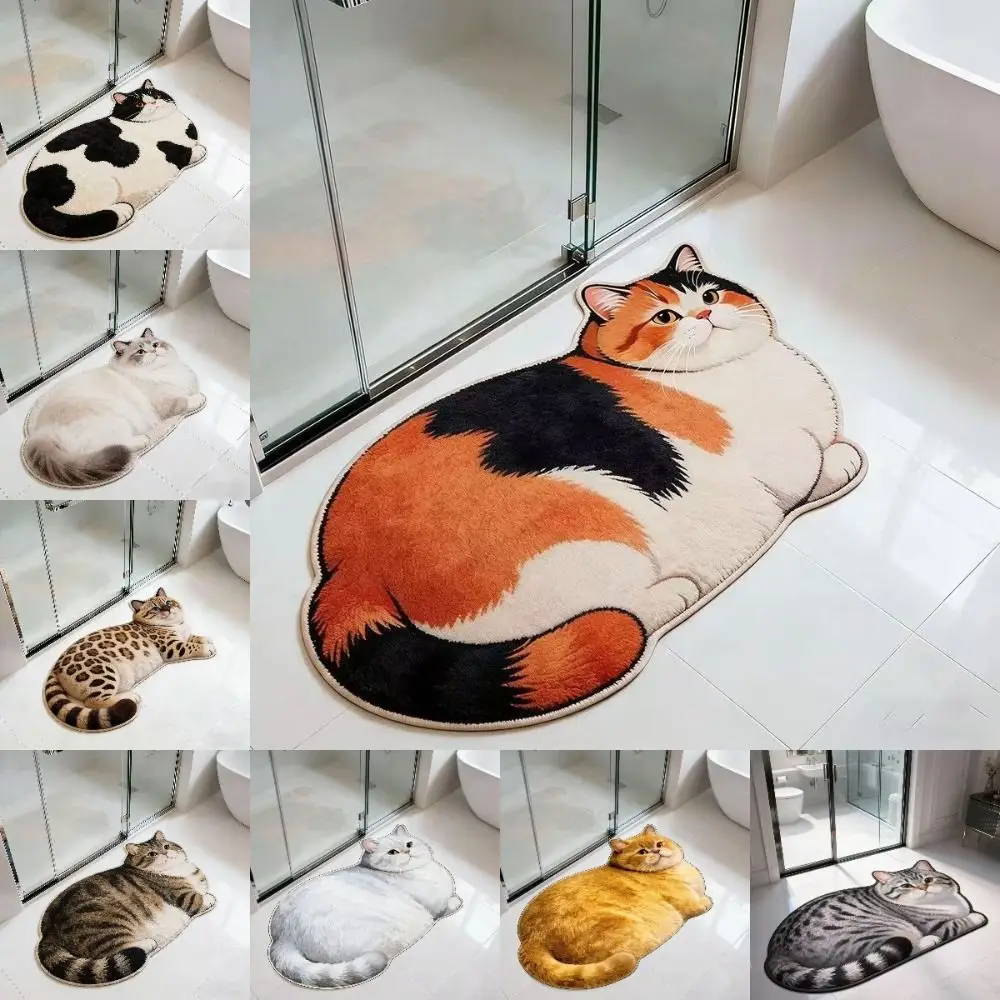 36*60cm Cute Cat Floor Mat Ragdoll/Cow Cat Water-absorbing Bathroom Carpet Soft Non-slip Bedroom Door Small Rug Table Bedside
