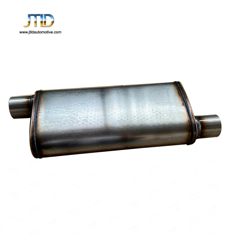 

JTLD High Flow Universal 2.5'' Dual Inlet 63mm Dual Outlet 409 Stainless Steel Oval Exhaust Performance Muffler