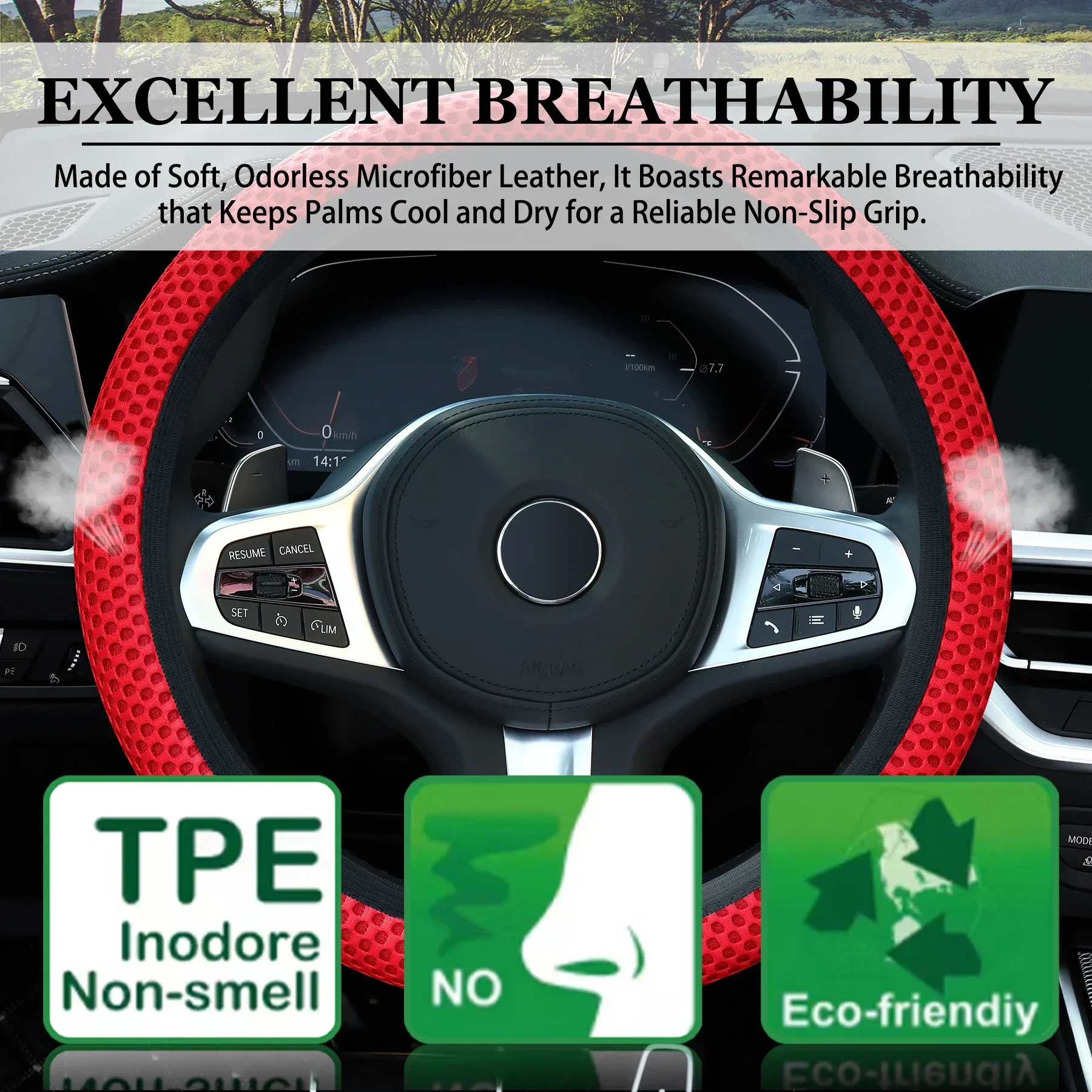 Universal Car steering wheel cover summer ice silk breathable non-slip no inner ring elastic mesh handlebar cover Accessories image 5
