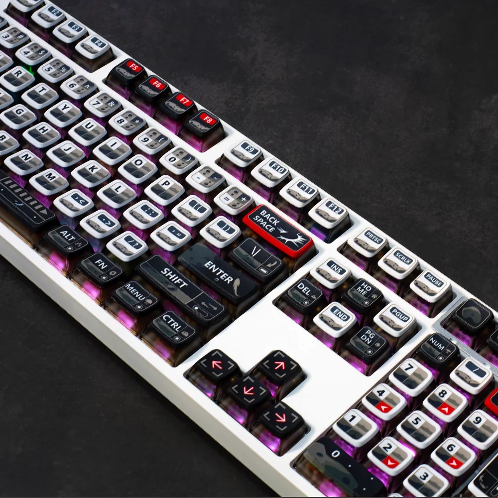 125 Key Meteorite Falling Four Sided Translucent Keycaps SAX PBT+PC Keycaps Suitable for Mx Switch Mechanical Keyboard
