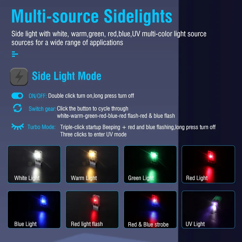 BORUiT V10 EDC Keychain Light 1000 LM Powerful LED Flashlight Type-C Rechargeable Uv Lamp Tiki Fishing Torch Camping Lantern