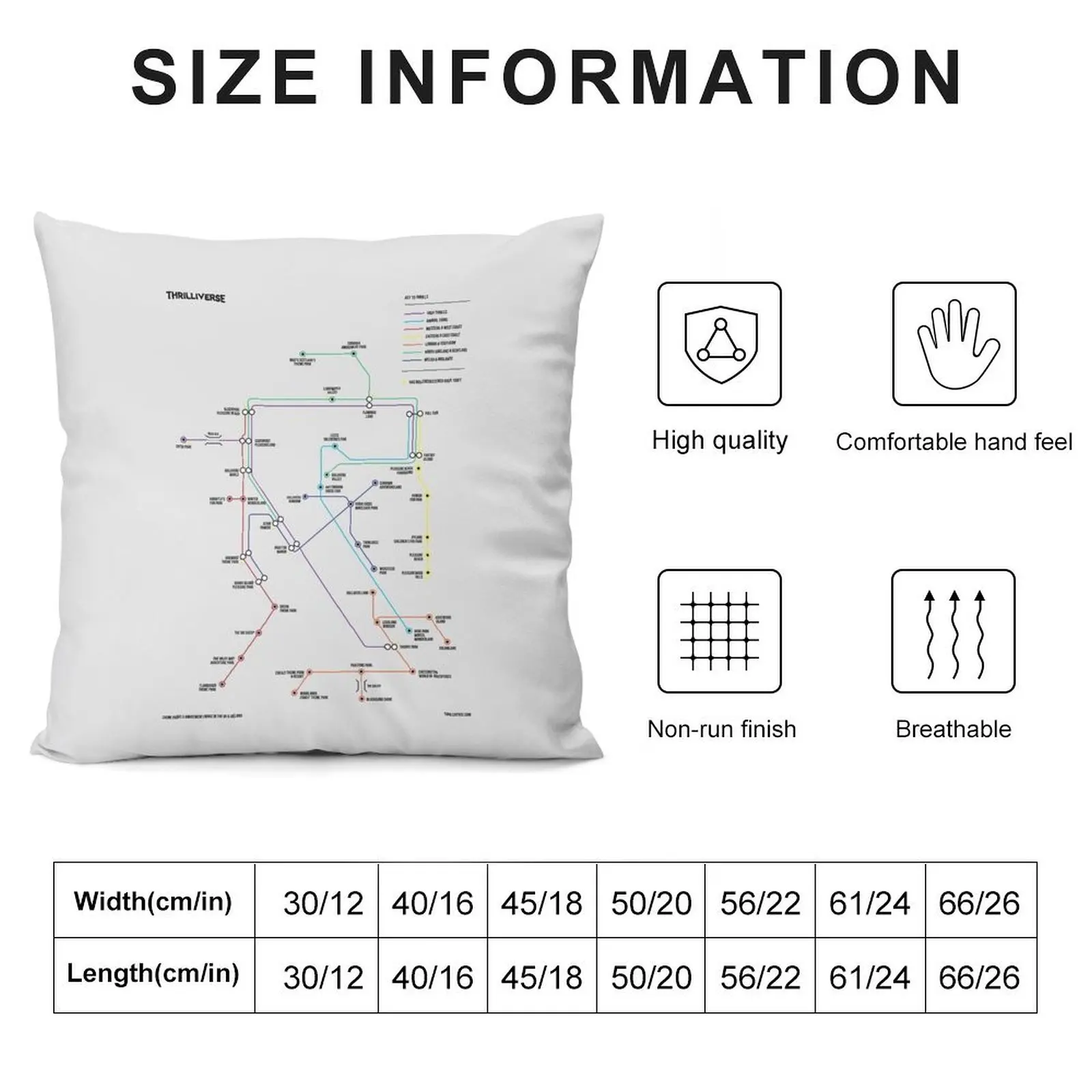 UK Theme Parks Map - White Throw Pillow ornamental pillows pillow cover luxury luxury home accessories pillow