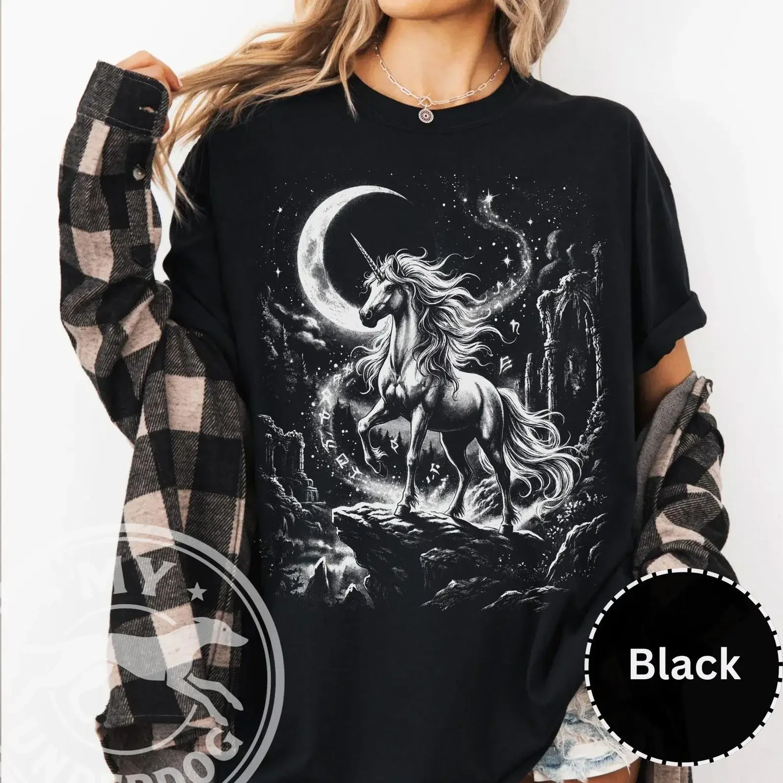 Moonlight Unicorn T Shirt Majestic Horse Moon Design vintage Washed streetwear Comfortable Stretched Stylish
