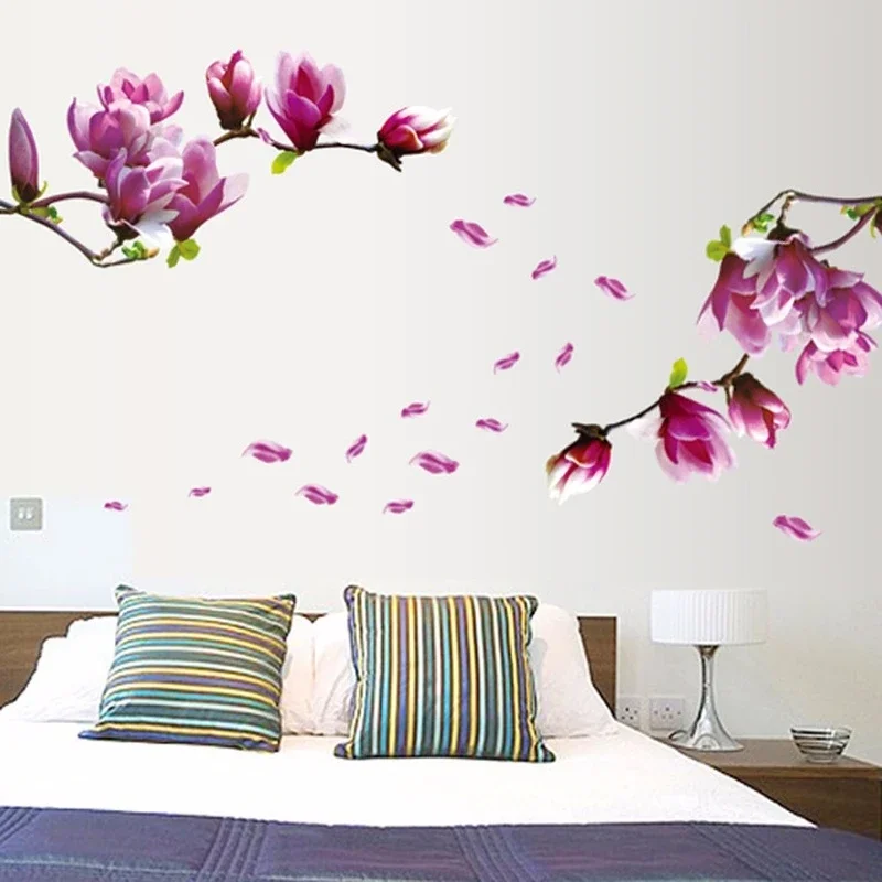 Purple Mulan Flower Wall Decal for Bedroom Living Room Sofa TV Background Wall Decoration Wall Decal Paper Drawing