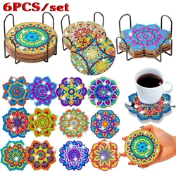 6PCS DIY Mandala Diamond Painting Coaster Special-Shaped Drill Point Drill Coaster Cup Cushion with Rack Home Decor Kitchen Kit