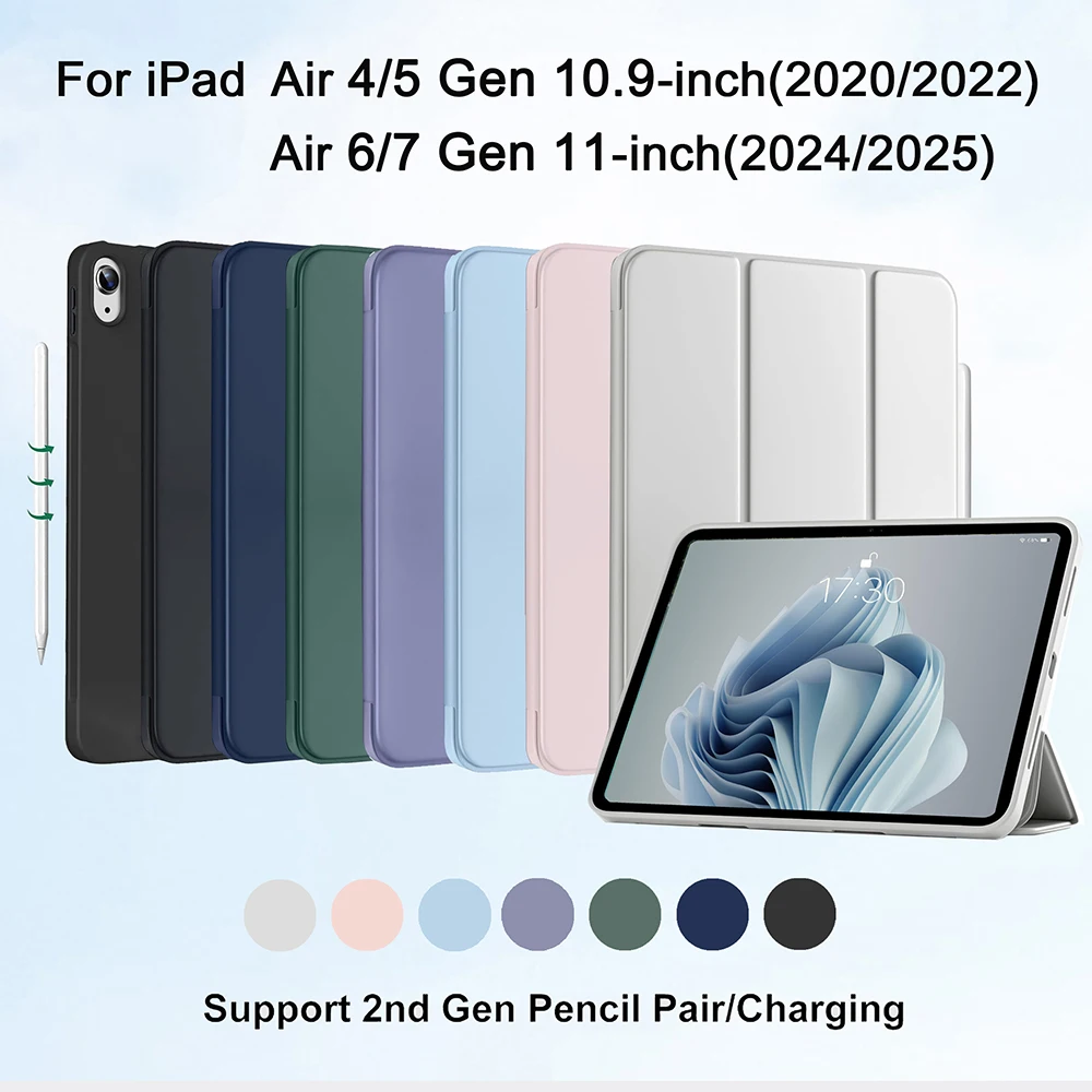 

For iPad Air 11 Inch Case M3/M2 (2025/2024), iPad Air 5th/4th Gen(2022/2020),Magnetic Flip Smart Cover Soft TPU Back Shell