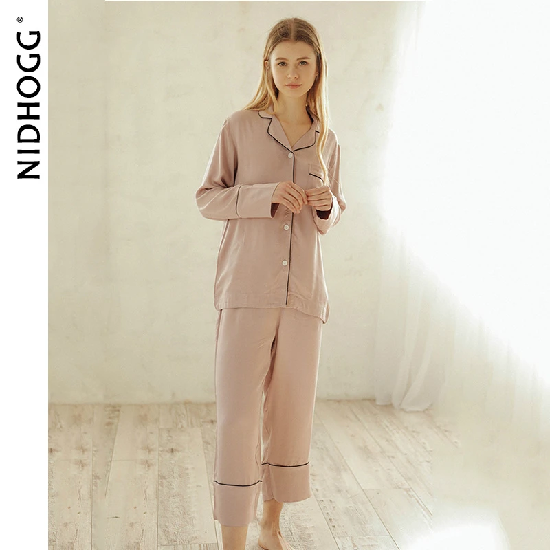 New Elegant High-end 6-Color Pajamas Viscose Solid Pijamas Long Sleeve Lounge Wear Women Satin Sleepwear Women\'s Home Clothes