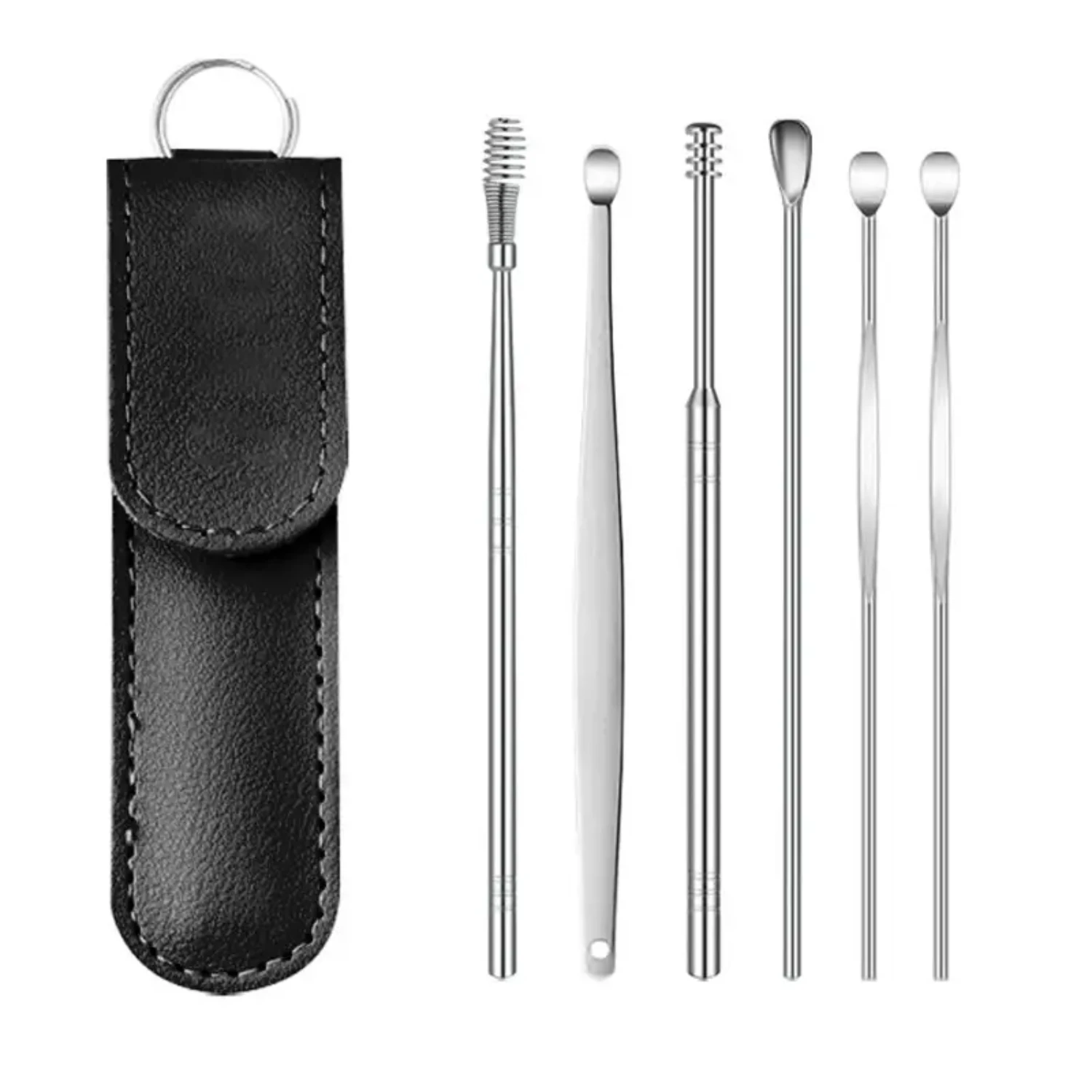 

Stylish 6-Piece Stainless Steel Ear Picking Spoon Set with Soft PU Leather Sleeve for Gentle Ear Cleaning - Ear Curette Ear Pick