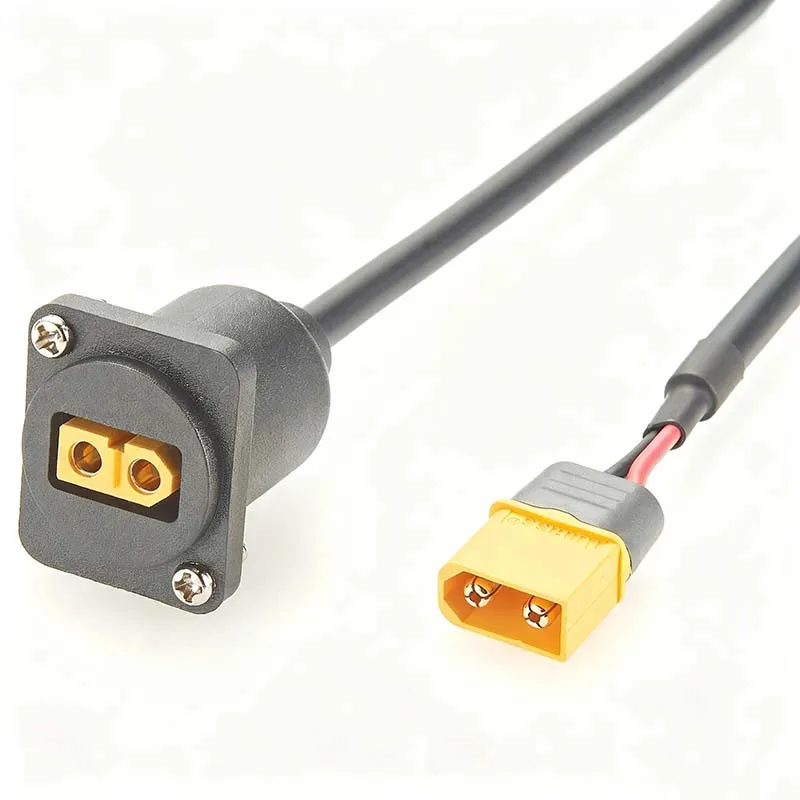 XT60 Type D Panel-Mount Extension Cable, 60A Power Connection Cable, XT60 Female-to-Male Flange-Mounted Cable