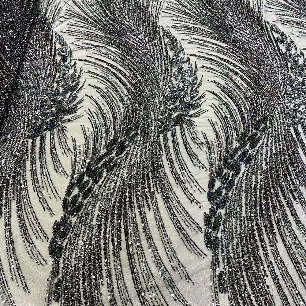 African beaded lace tulle fabric, heavy handmade, beaded, sequined tube bead lace, Nigerian wedding, wedding dress, high quality