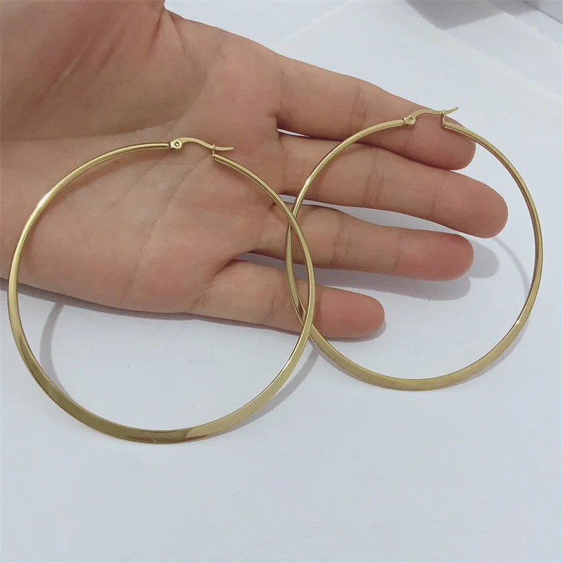 

2025 New Gold Color Stainless Steel Earrings Jewelry for Women Circle BIG SIZE