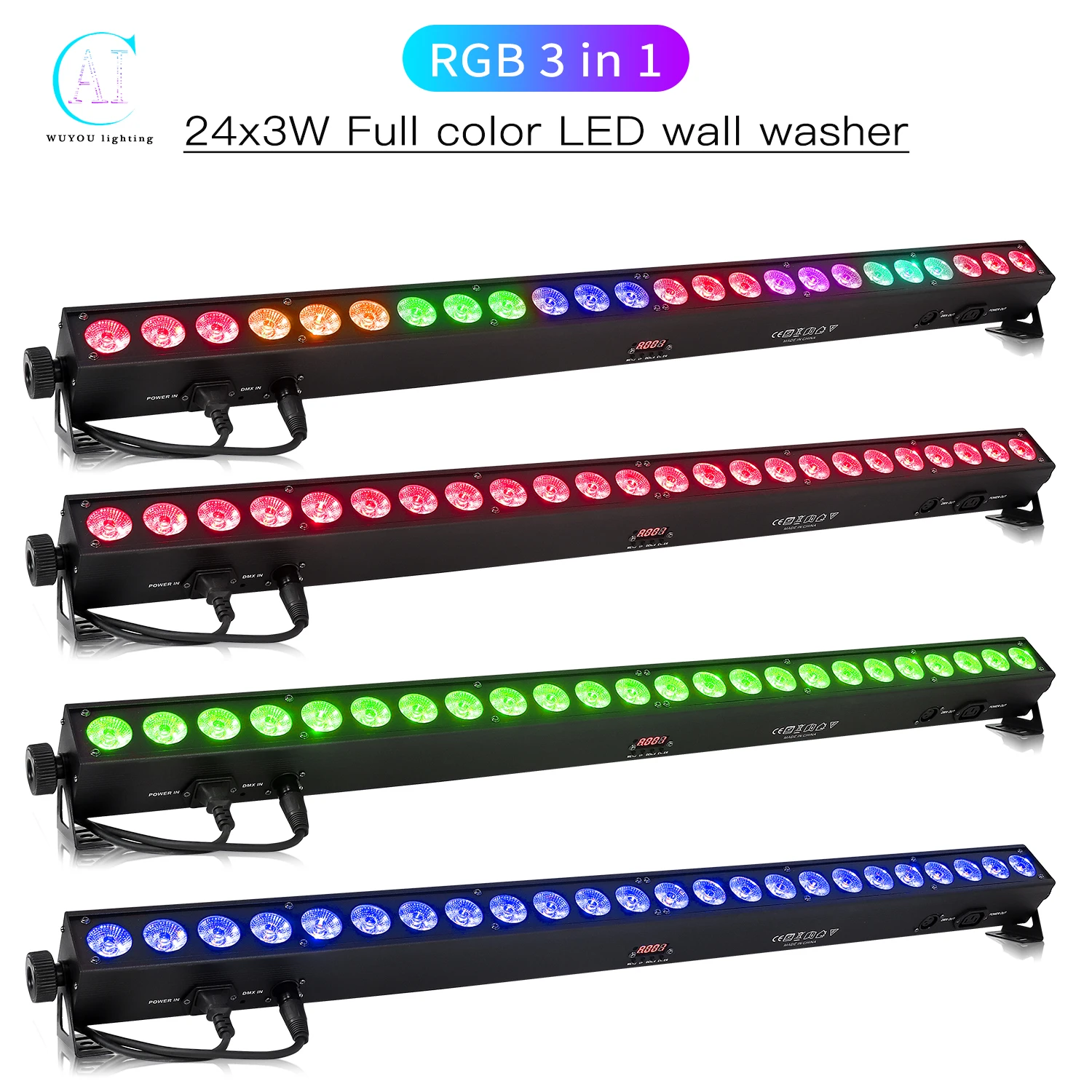 

4Pcs/Lots 24x3W LED Wall Washer RGB 3 in 1 Indoor Color Wall Light Strip Light DMX Control DJ Disco Equipment Stage Lighting