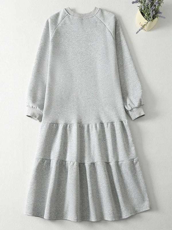 Korean Japanese Brand Large Size round Neck Long Sleeve Fishtail Sweatshirt Dress Skirt A-Line Midi Dress Vintage Style 4