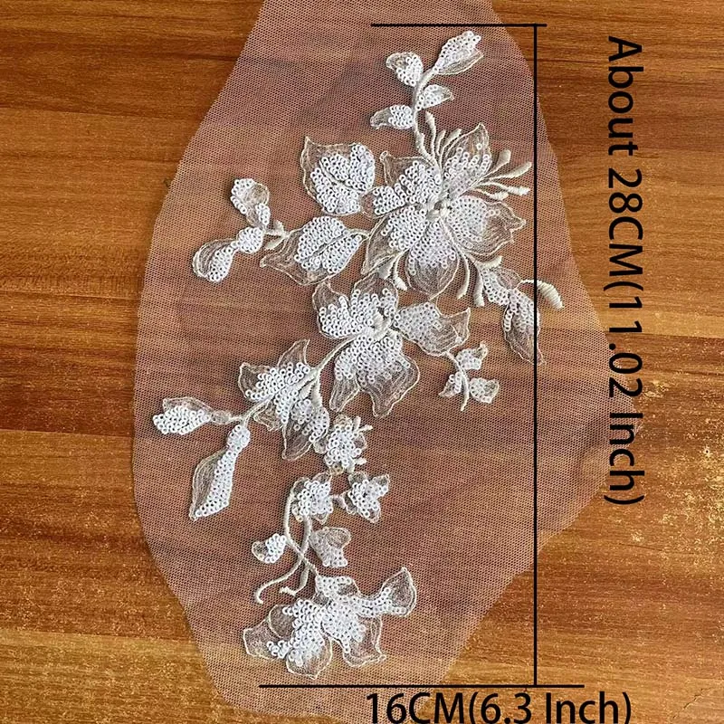 28*16CM 3d Flower Sequin Embroidery Fabric Lace Applique Sew on Patches,Bodice Beaded Appliques Sewing Supplies For Dress