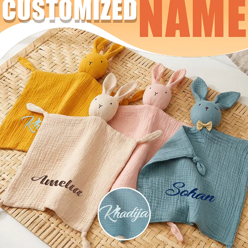 

Personalized Baby Security Blanket Soft Muslin Newborn Comforter with Embroidered Name Baby Shower Gift