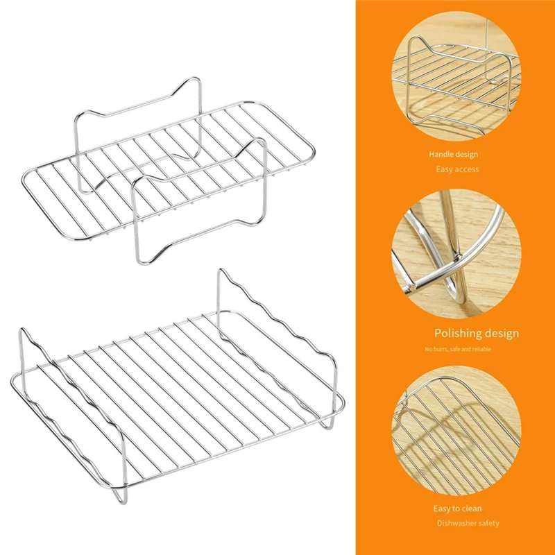 A59E- رف شواء من الفولاذ المقاوم للصدأ رف باخرة لـ Ninja Foodi سلسلة طباخ مزدوج ملحقات Airfryer رف شواء مستطيل