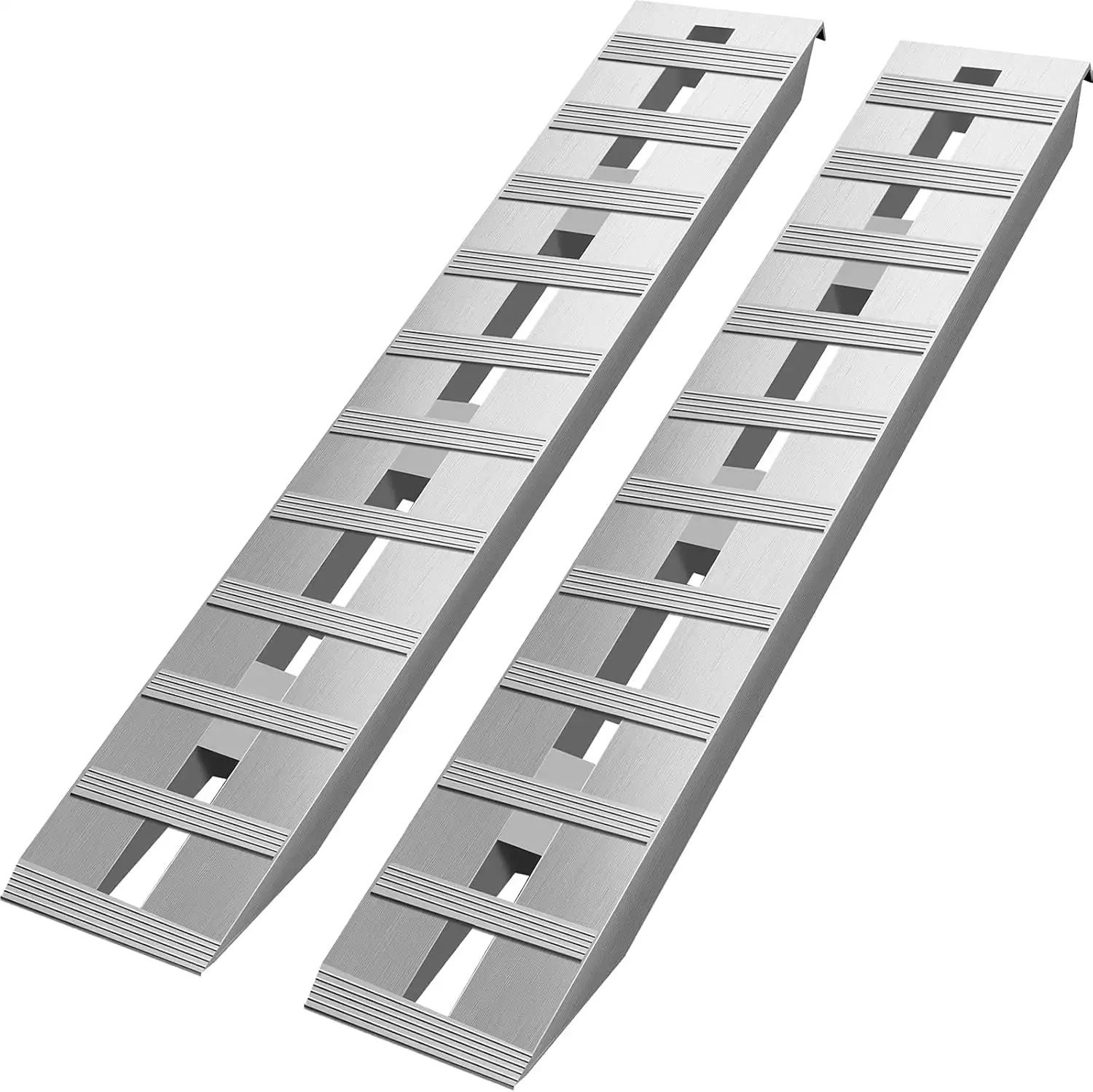 60'' X 12'' Aluminum Trailer Ramps 6000LBS Total Beavertail Hook End 1 Pair 2 Ramps Silver