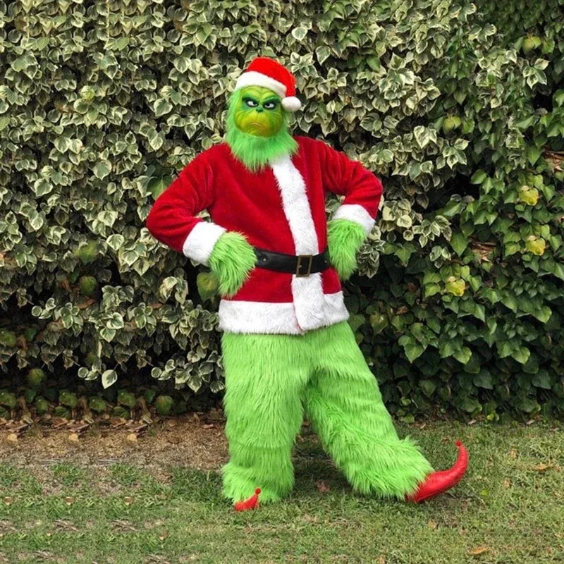 Conjunto de disfraz de Papá Noel para fiesta de Navidad, graduación, juego de rol para adultos, monstruo verde peludo, traje de Cosplay de Halloween, guantes, máscara