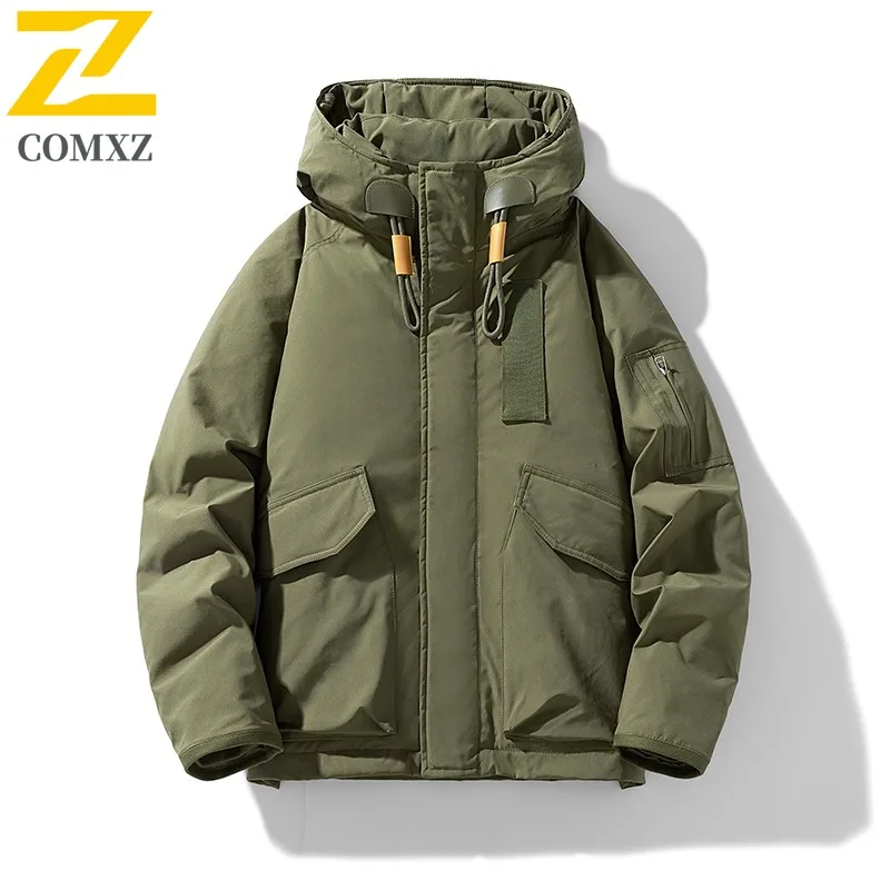 COMXZ جودة عالية مبطن سترة بلون متعدد جيب التخييم أسفل سترة 2025 الثلوج يندبروف الشتاء سترة ملابس للرجال #4